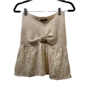 2/$30 Micas Boho Knit Strapless Peplum Top Womens M Beach Coquette Coastal Lace